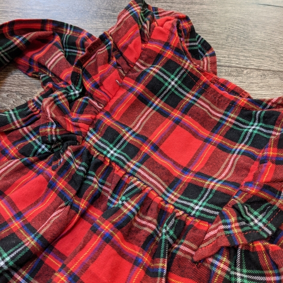 Cat & Jack 12 Month Girl Red Plaid Flannel Ruffle Sleeve Top Dress Christmas - Picture 3 of 4